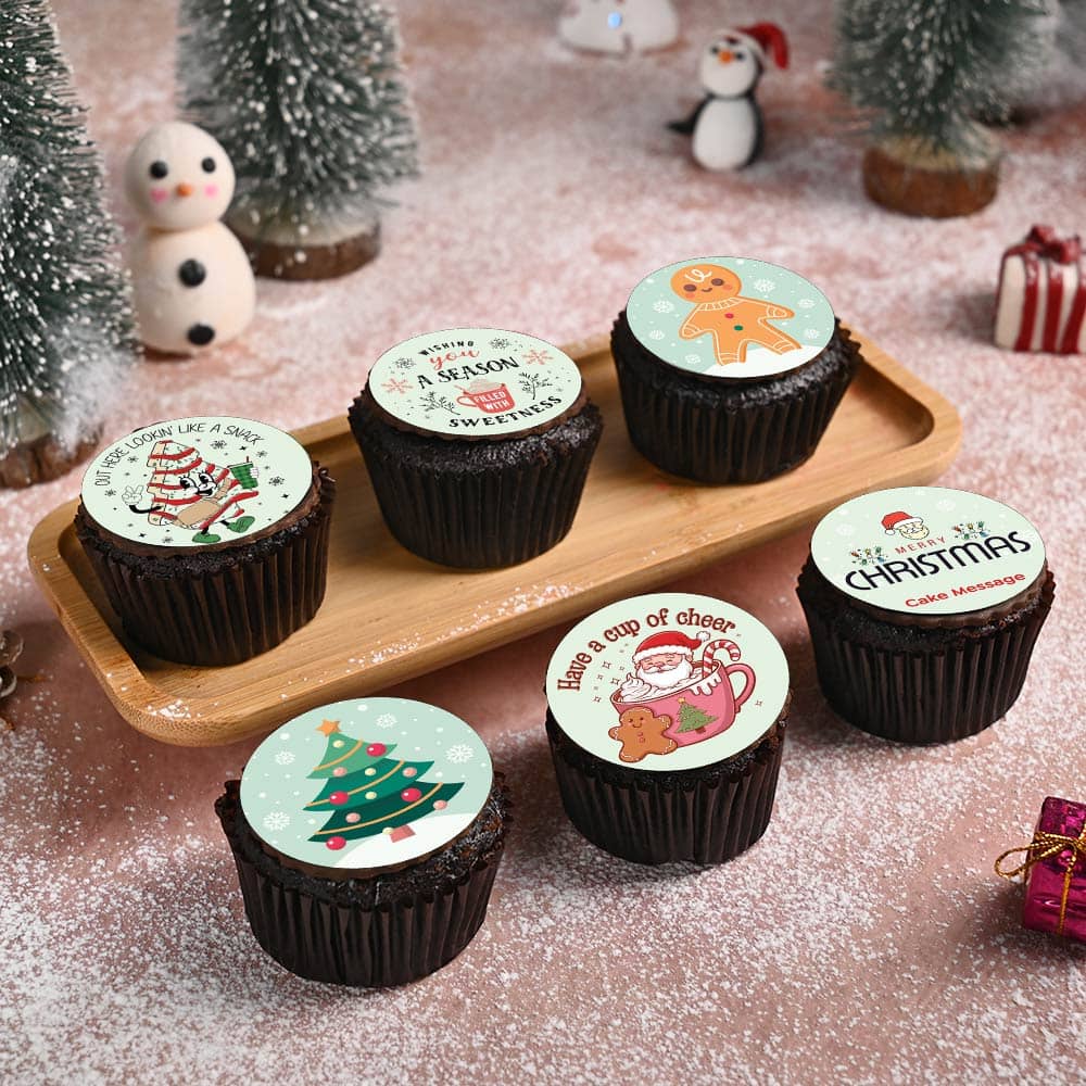 Set Of Six Christmas Cupcakes