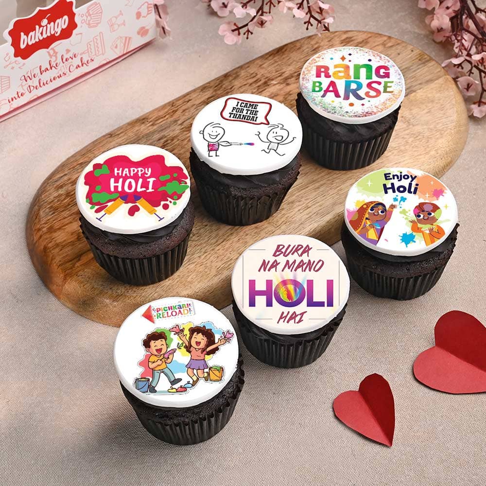 Set Of Six Holi Vibes Cupcakes