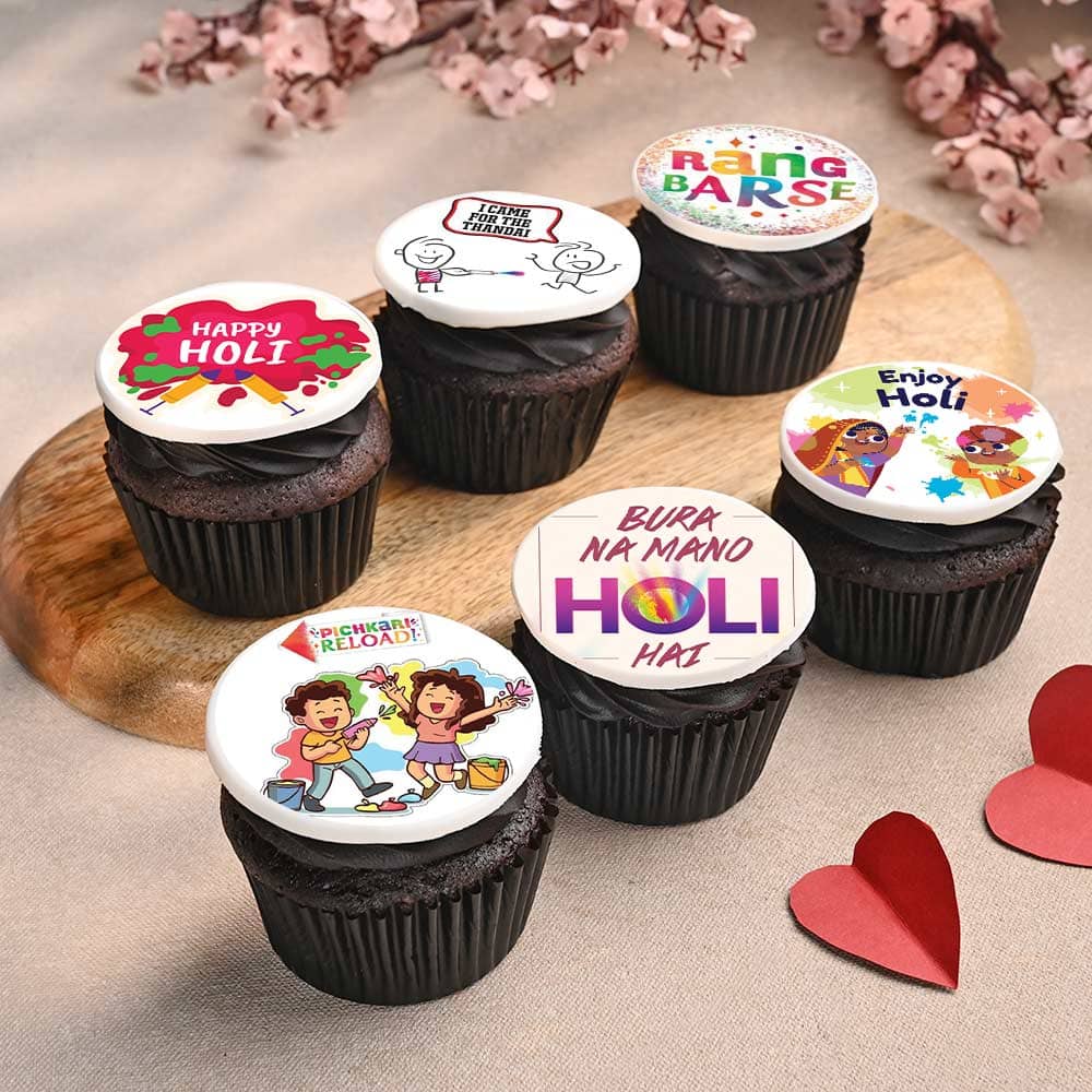 Set Of Six Holi Vibes Cupcakes