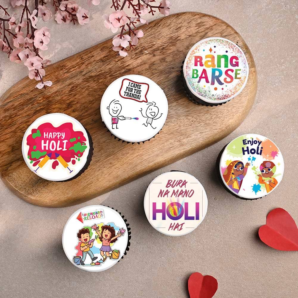 Set Of Six Holi Vibes Cupcakes