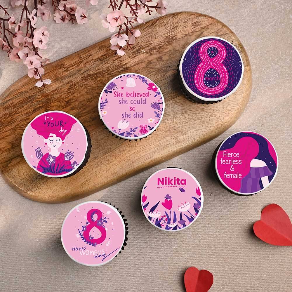 Set Of Six Pink Power Cupcakess
