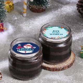 Two Set of Merry Christmas Photo Chocolate Jar Cake