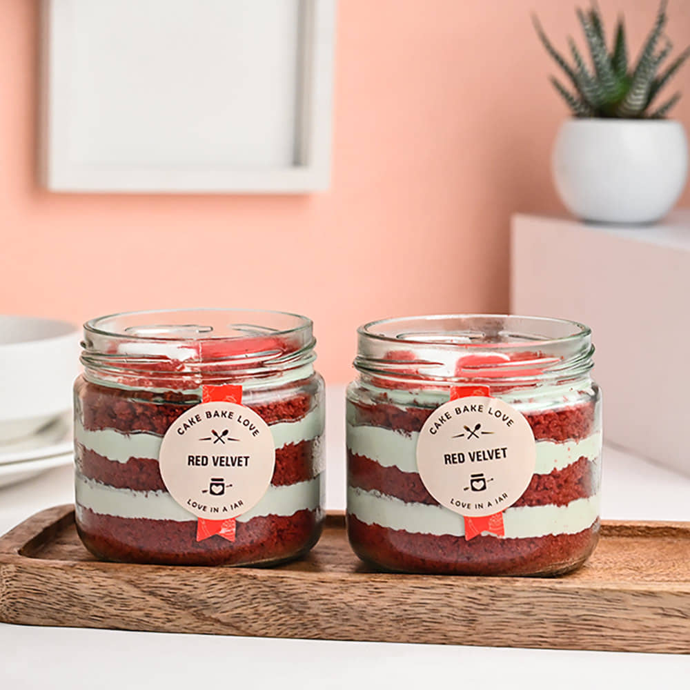 Side View of Valentine Special Red Velvet Jar Cakes