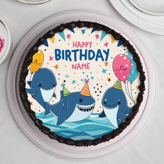 Top-View of Shark Theme Birthday Cake