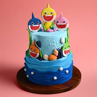 Side View of Sharktastic Birthday Cake
