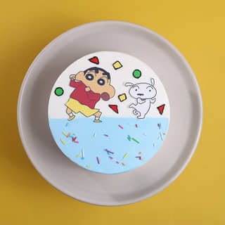 Front View of Shinchan Shiro Fun Party Cake Front View of Shinchan Shiro Fun Party Cake