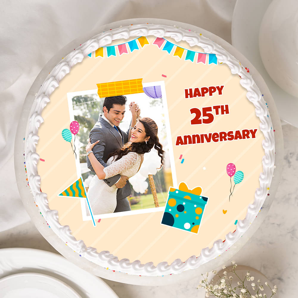 Twenty Fifth Anniversary Colourful Sprinkles Photo Cake
