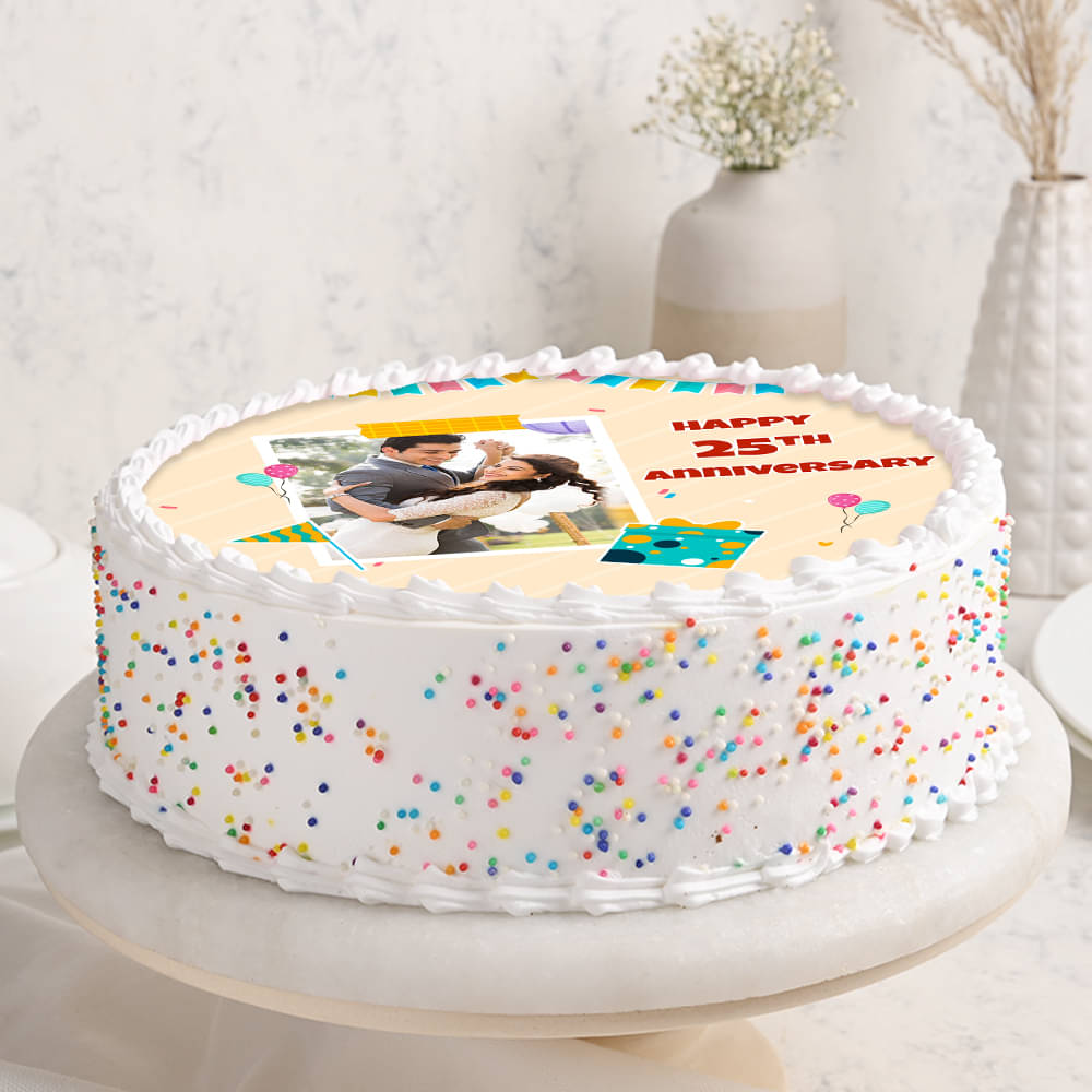 Twenty Fifth Anniversary Colourful Sprinkles Photo Cake