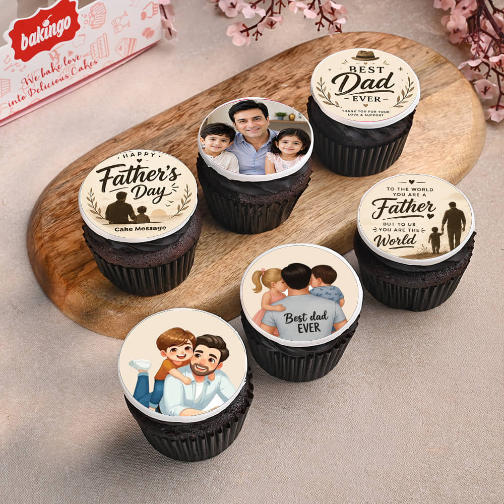 Set Of Six Fathers Day Photo Cupcakes Six Best Dad Personalised Cupcakes