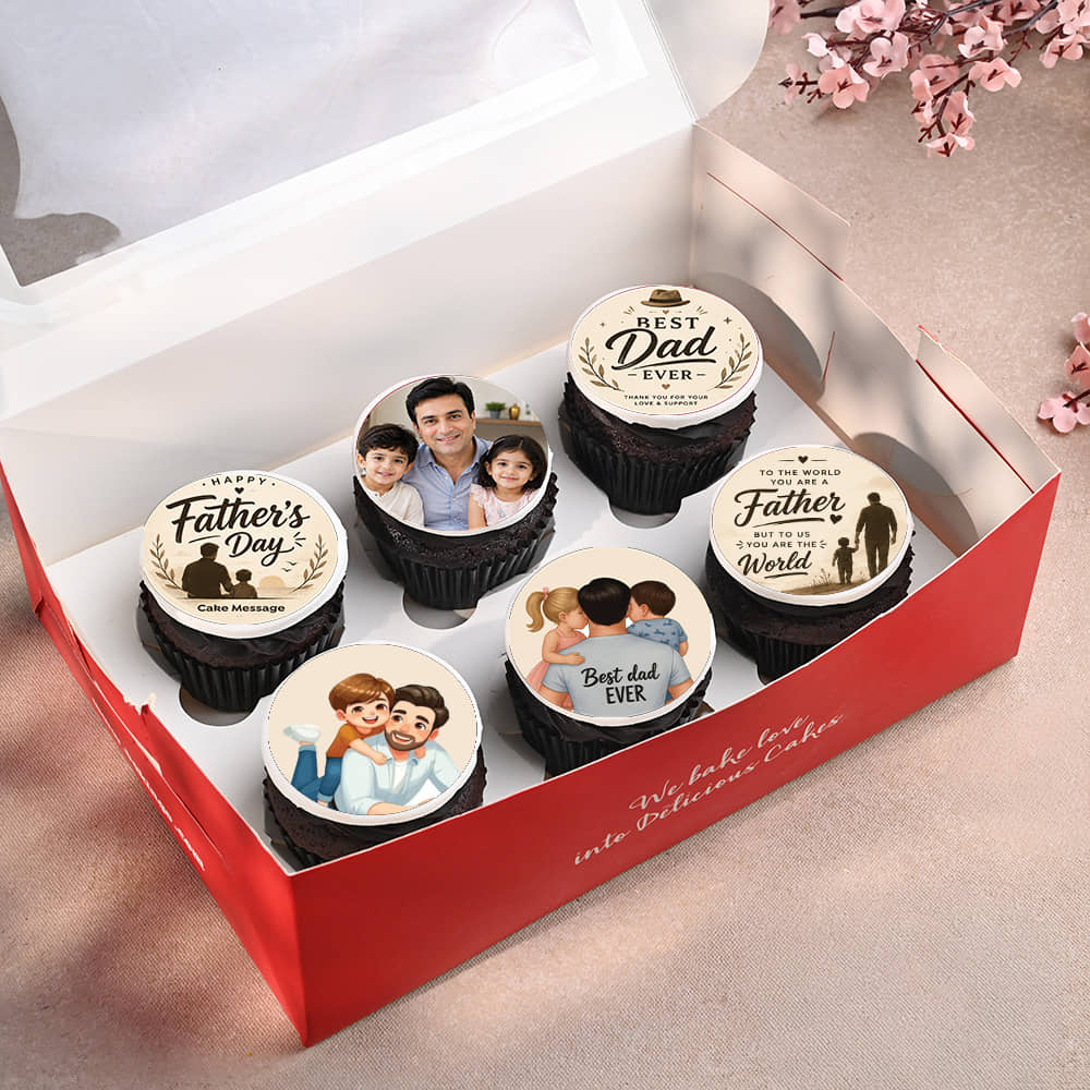 Set Of Six Fathers Day Photo Cupcakes
