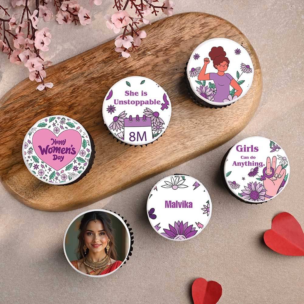 Six Womens Day Photo Cupcakes