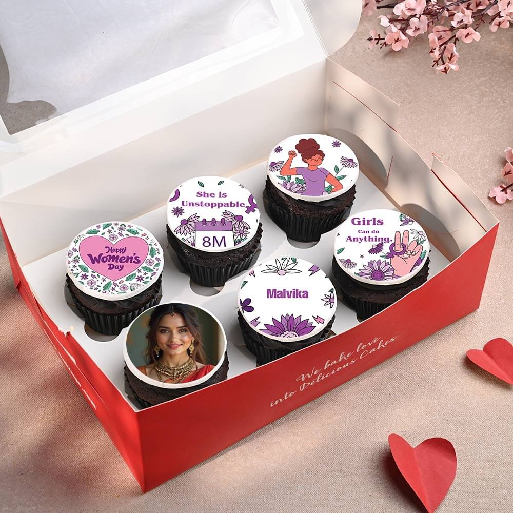 Six Womens Day Photo Cupcakes