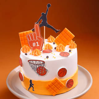 Basketball Cake with Hoop, Player Silhouette, and Dunking Finger Topper