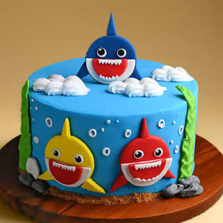 Zoomed-In View of Smiling Baby Sharks Fondant Cake Zoomed-In View of Smiling Baby Sharks Fondant Cake