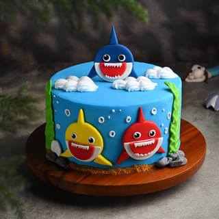 Smiling Baby Sharks Fondant Cake