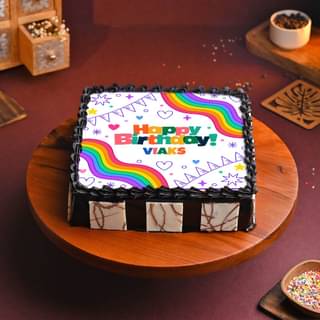Top View of Somewhere Over The Rainbow Poster Cake