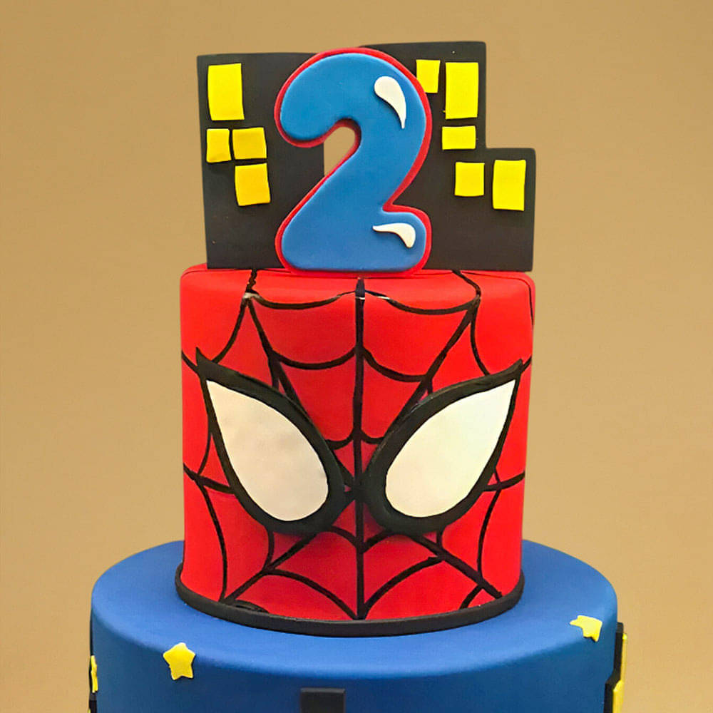 Zoomed View of Spiderman Cityscape Theme Cake