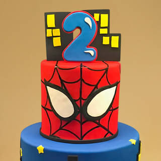 Zoomed View of Spiderman Cityscape Theme Cake