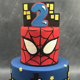 Zoomed View of Spiderman Cityscape Theme Cake