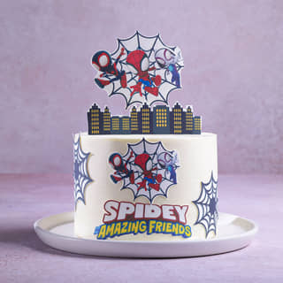 Front View of Spiderman N Friends Cake Front View of Spiderman N Friends Cake