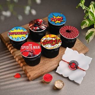 Spiderman Theme Six Cupcake N Rakhi Set