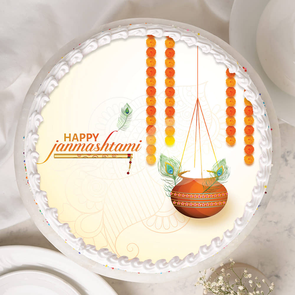 Splendid Janmashtami Photo Cake Top View of Janmashtami Photo Cake