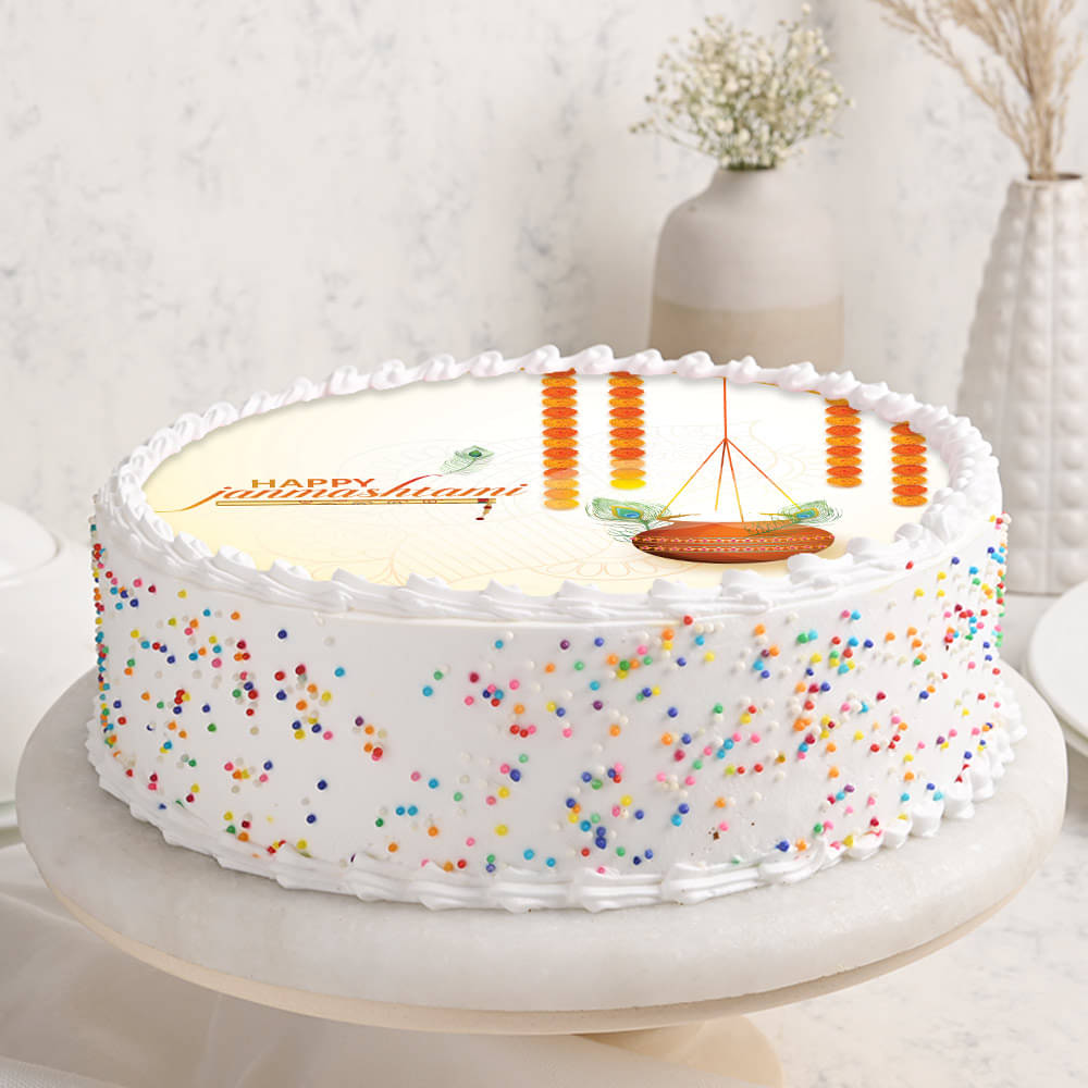 Splendid Janmashtami Photo Cake Side View of Janmashtami Photo Cake