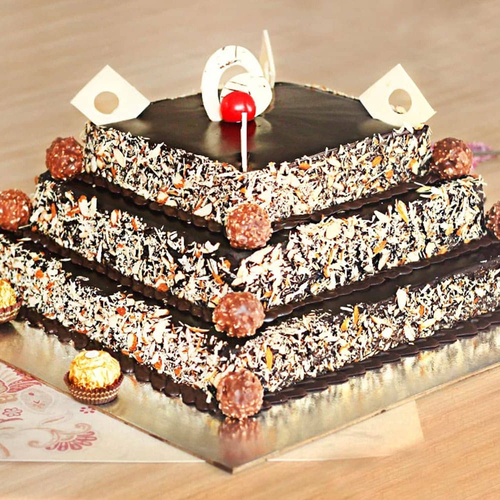 3 Tier Chocolate 1 Cream Cake Side View of 3 Tier Chocolate Cake