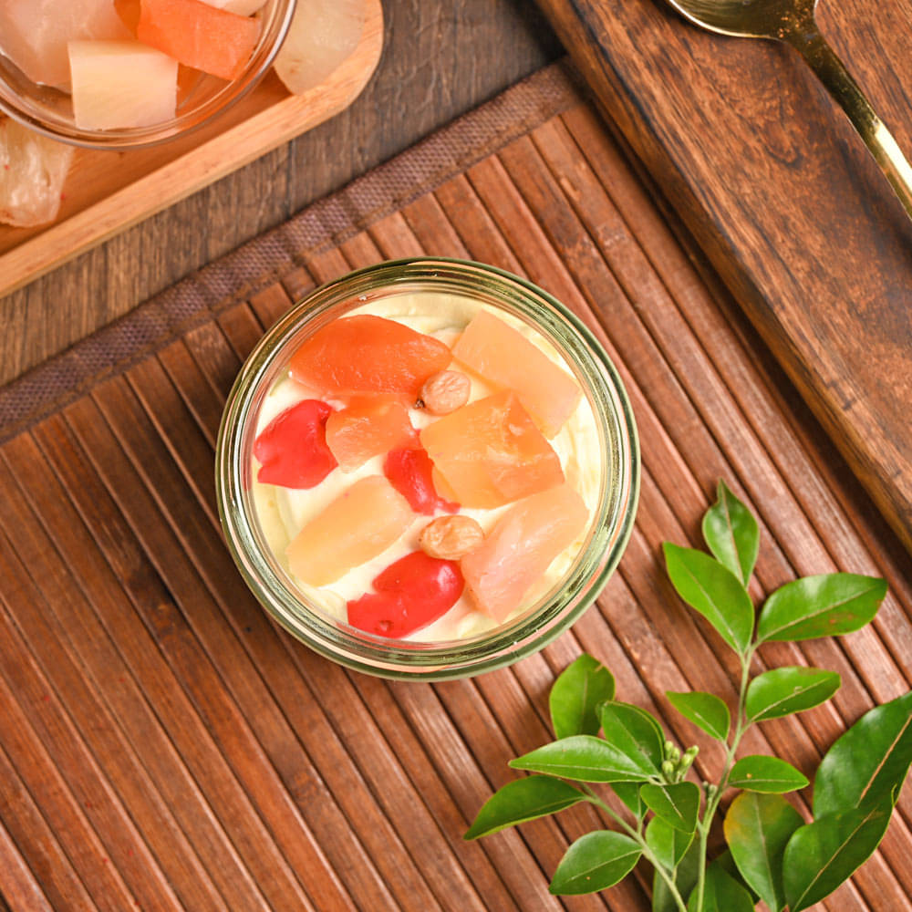 Fruit Single Jar Cake Top View of Fruit Single Jar Cake