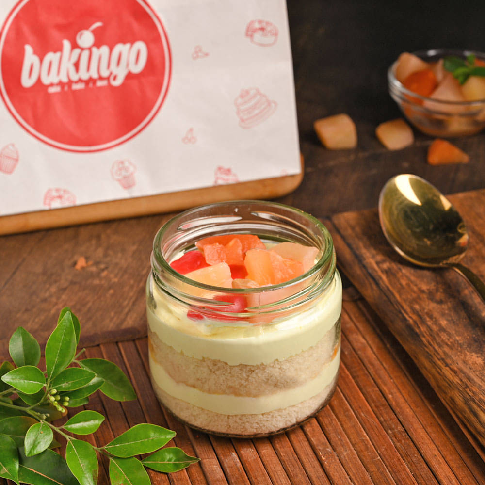 Fruit Single Jar Cake Side View of Fruit Single Jar Cake