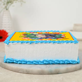 Side View of Iconic Temptations - Square Shaped Photo Cake for Kids