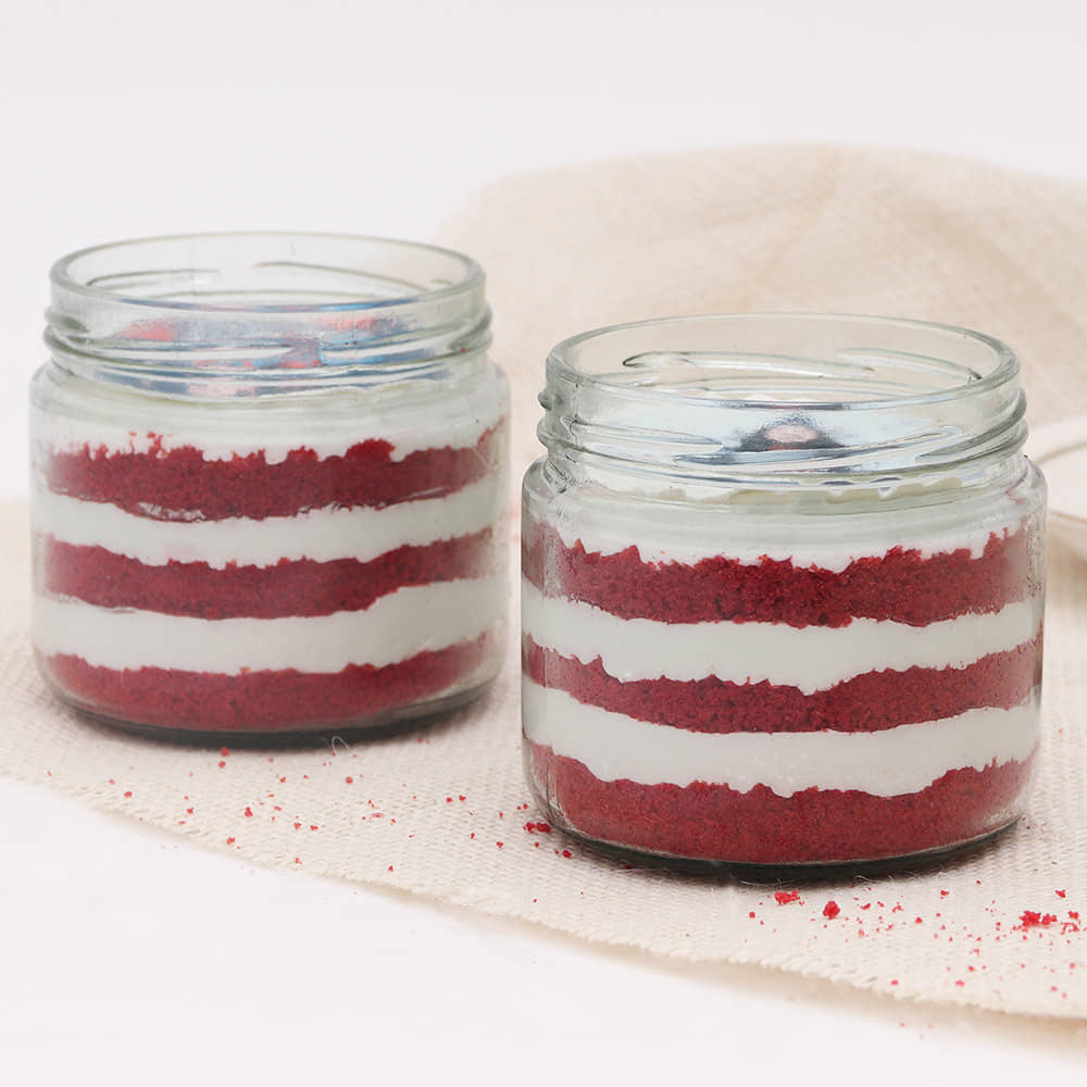 Side View of Red Velvet Jar Cake Duo For Happy Diwali