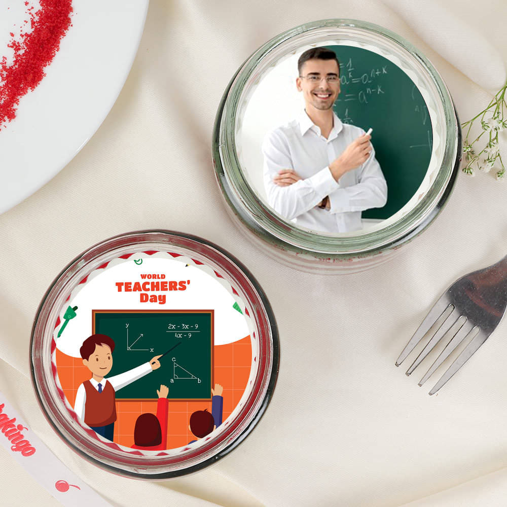 Personalized Teachers Day Red velvet Jar Cake