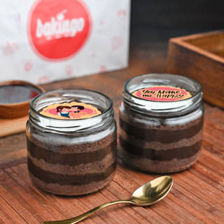 Side View of Set Of Two Photo Chocolate Jar Cakes