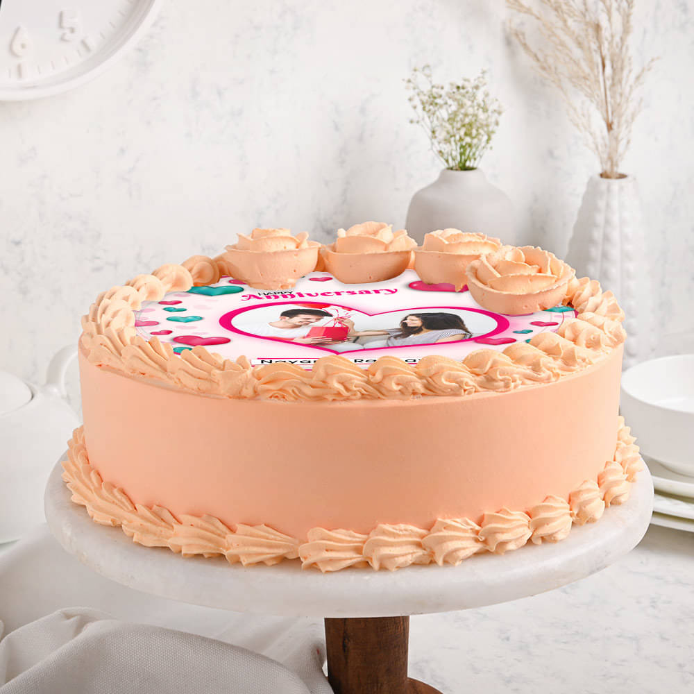 Side View Round Shape Photo Cake For Anniversary