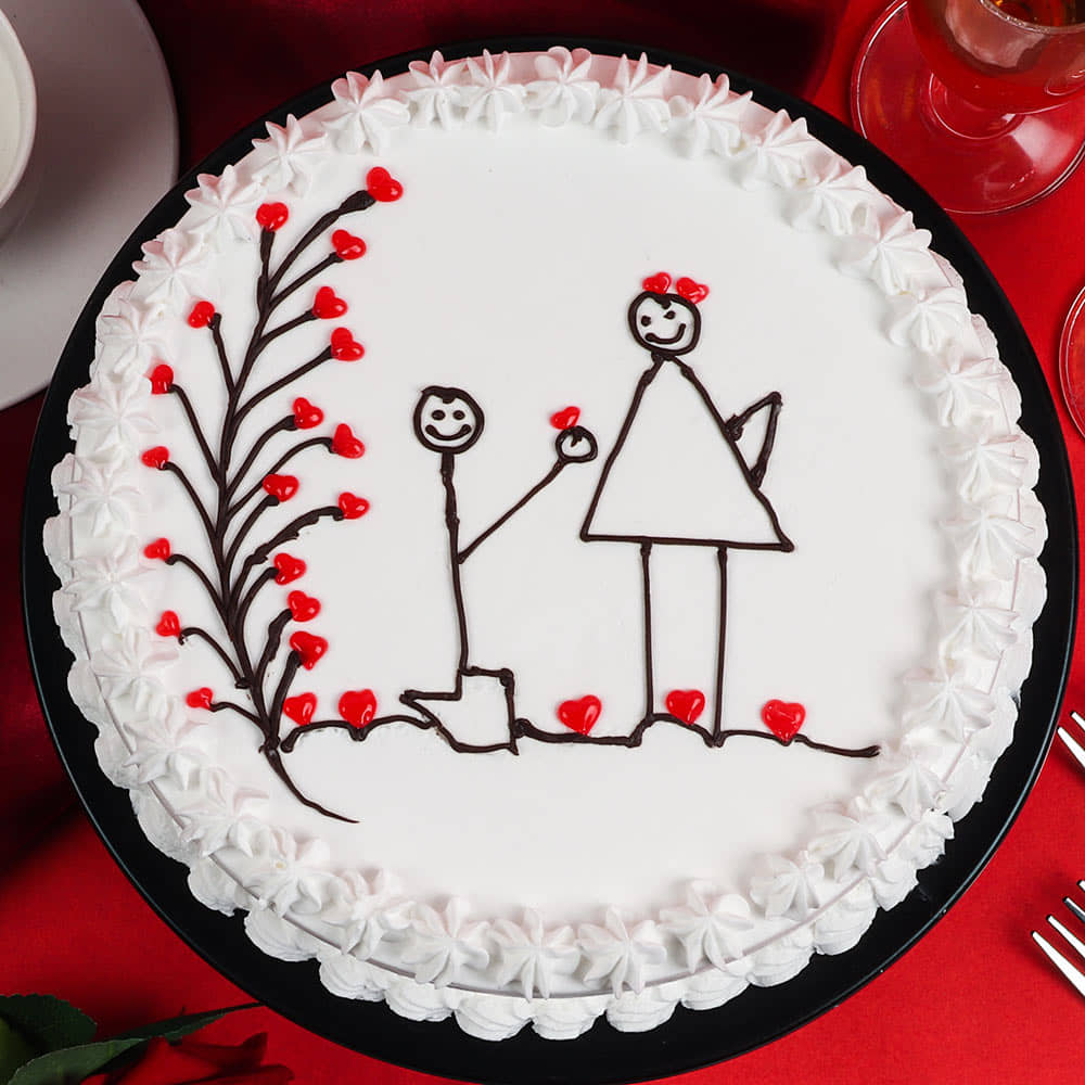 Creamy Proposal Round Theme Cake Anniversary Theme Cake