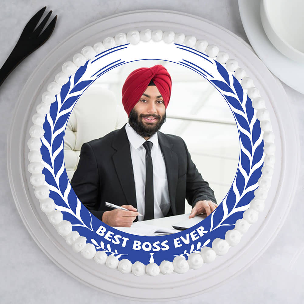 Round Boss Day Photo Cake