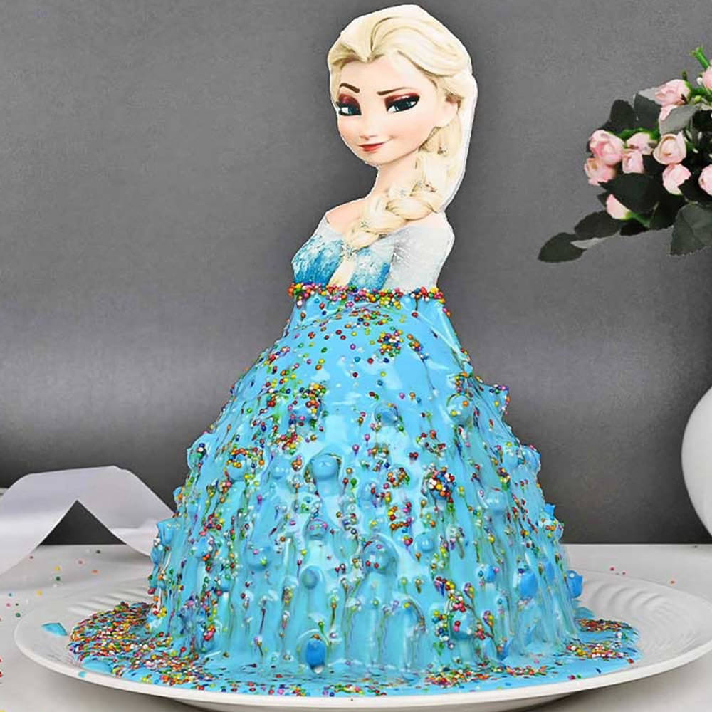 Side View of Frozen Theme Pull Me Up Chocolate Cake