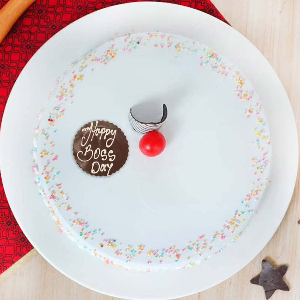 Boss Day Vanilla Cake Top View of Boss Day Vanilla Cake