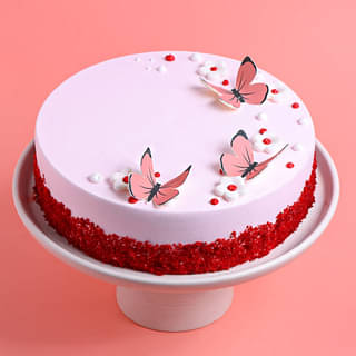 Butterfly N Flowers Red Velvet Cake