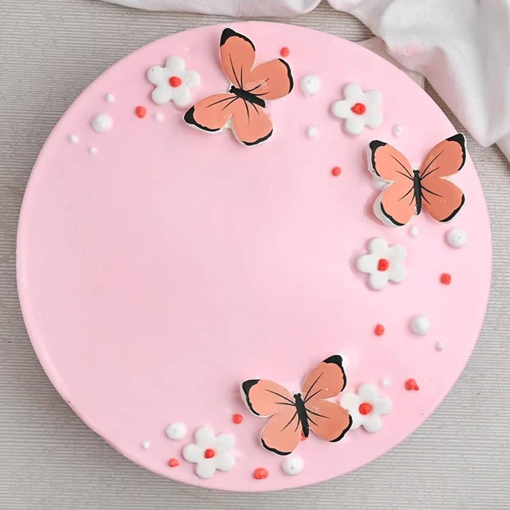 Front View of Butterfly N Flowers Red Velvet Cake