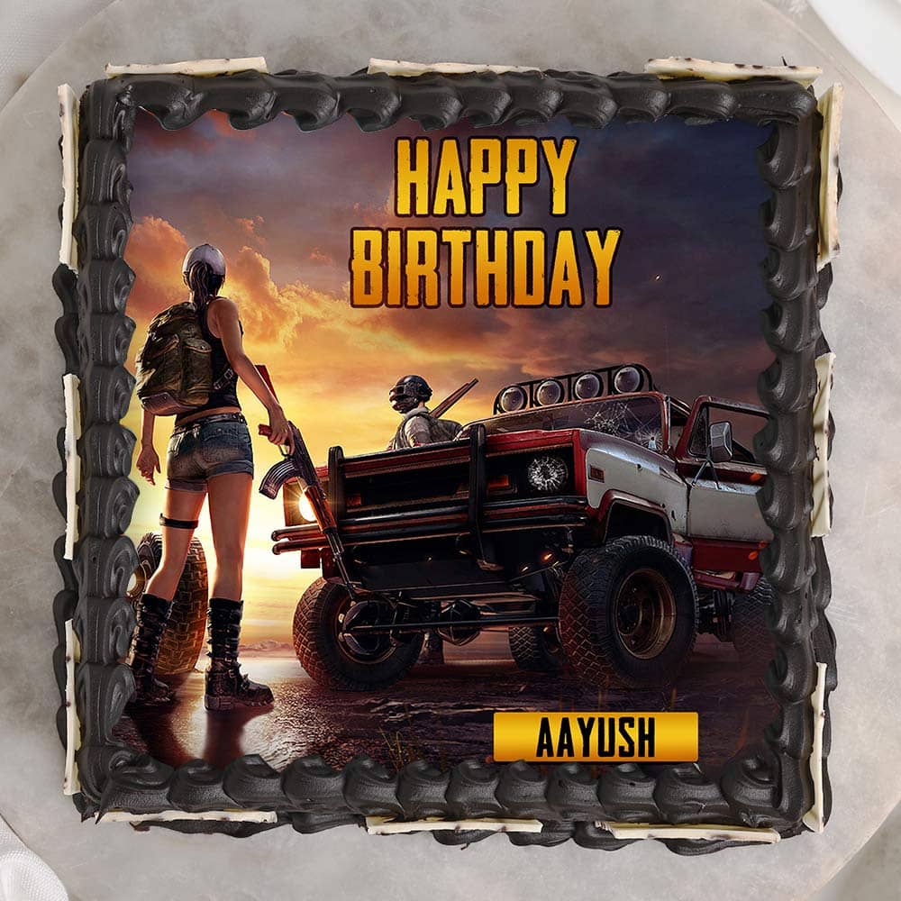 Top view of PubG Theme Cake