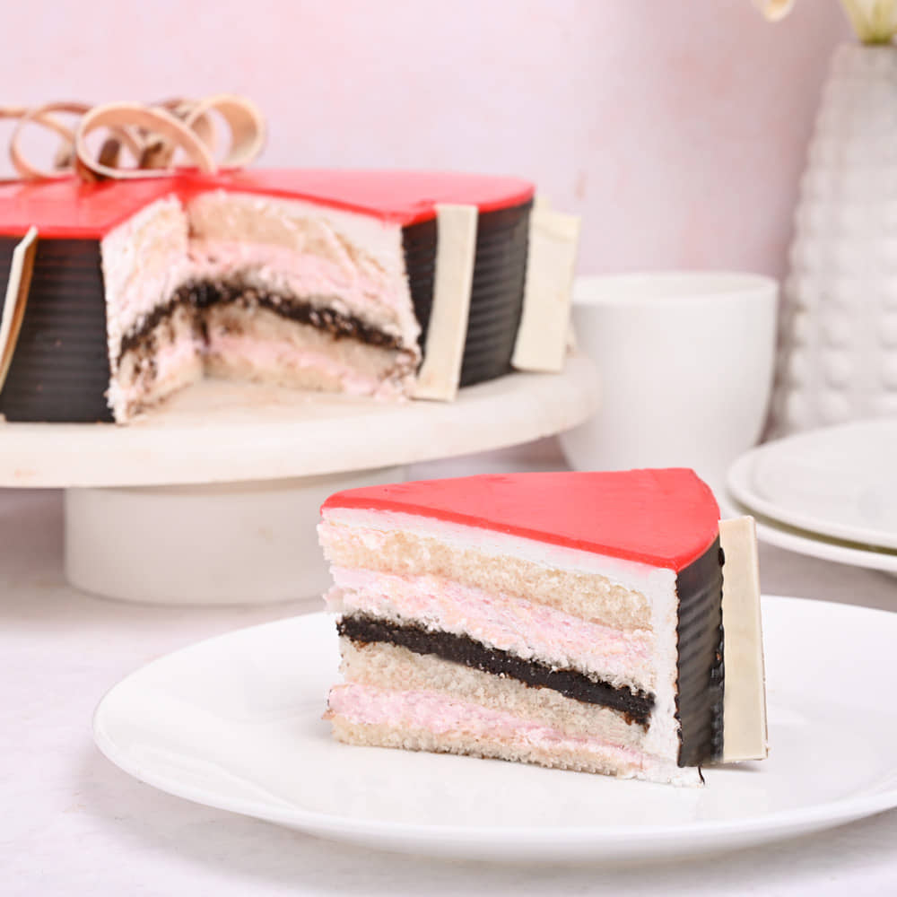 Strawberry Glaze Cake Sliced View of Choco Strawberry Cake