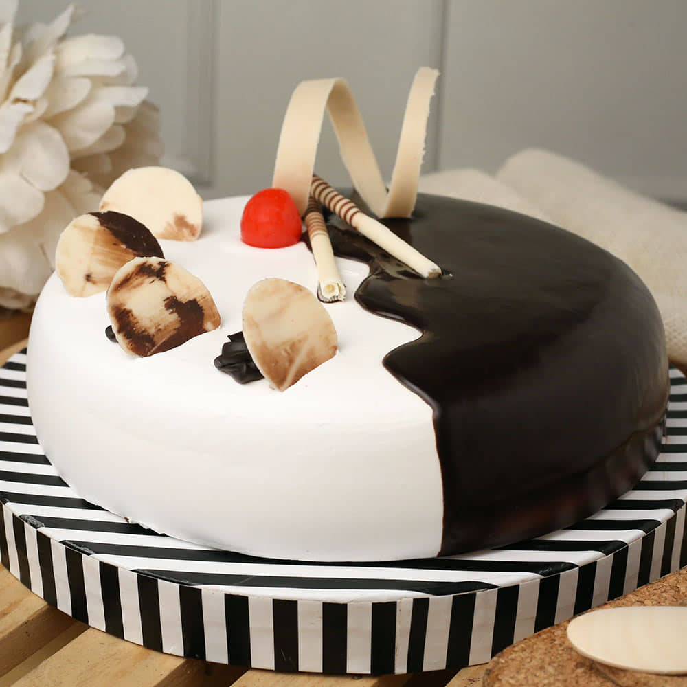 Front View of Vanilla Chocolate Cake