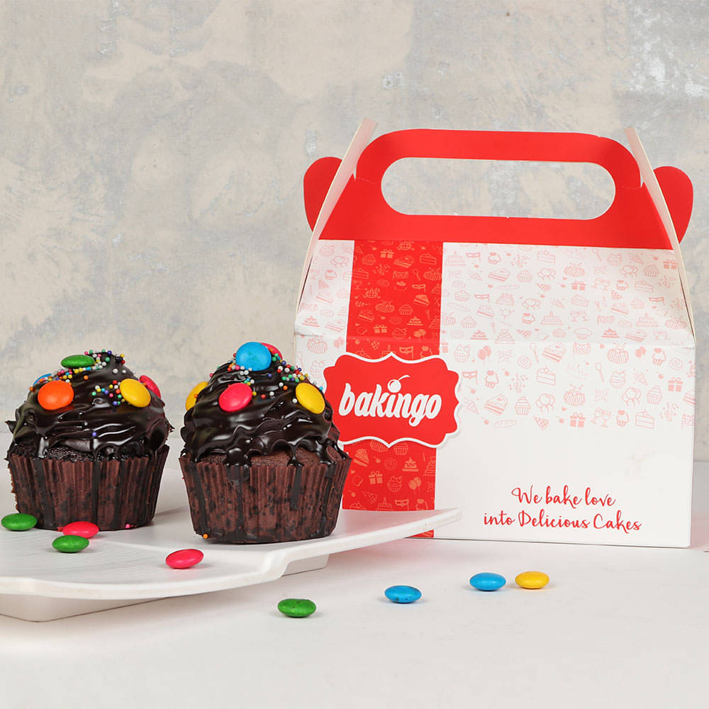 Chocolate Cupcake With Sprinkles N Gems Bakingo's Packed View of Chocolate cupcake with sprinkles