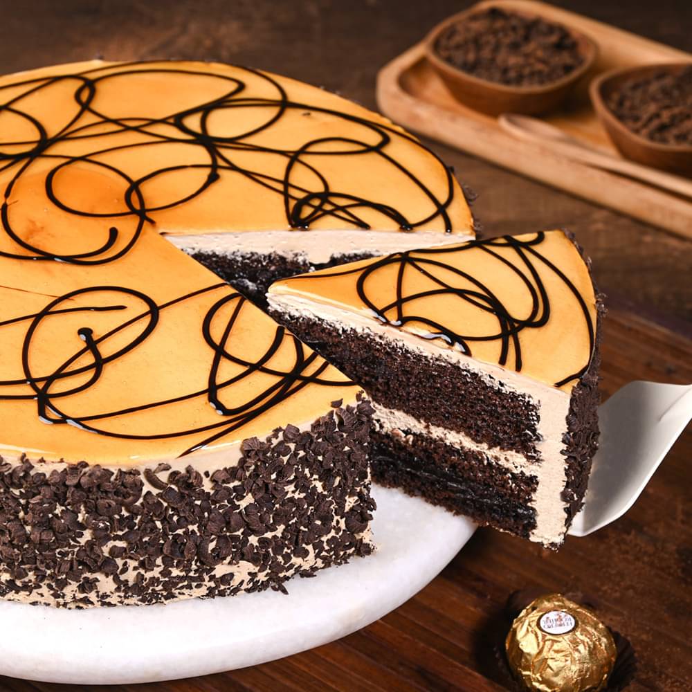 Sliced View of Round Chocolate N Coffee Cake