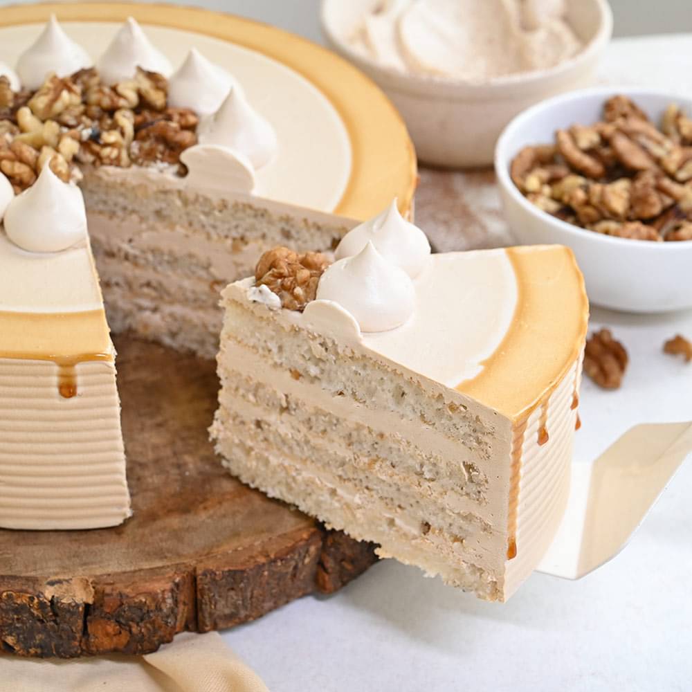Sliced View of Coffee Walnut Cream Cake