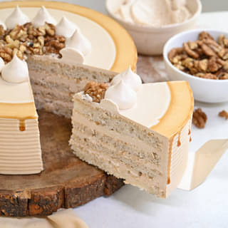 Sliced View of Coffee Walnut Cream Cake