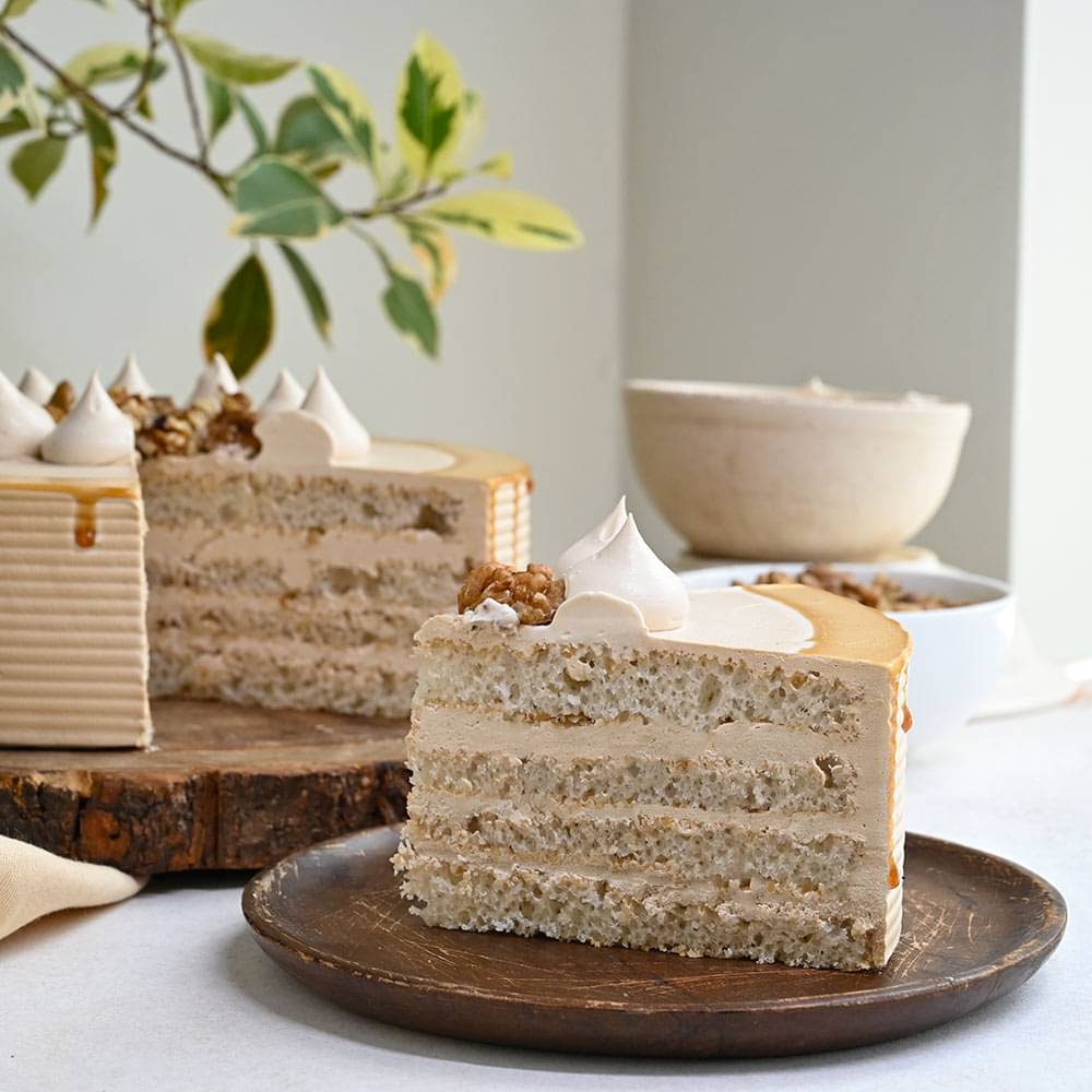 Sliced View of Coffee Walnut Cream Cake Online