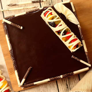 Top View of Couverture Chocolate Square Cake